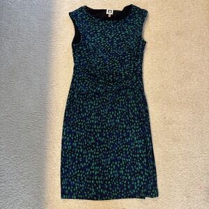 Anne Klein Green Blue Abstract Print Twist Front Sheath Dress 2